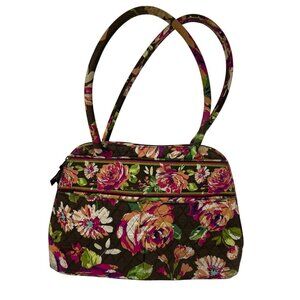 Vera Bradley English Rose Tote Satchel Brown Floral Quilted Shoulder Bag Purse